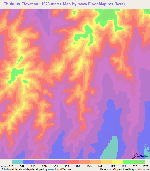 Chuluuta,Mongolia Elevation Map