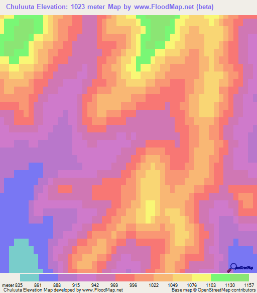 Chuluuta,Mongolia Elevation Map