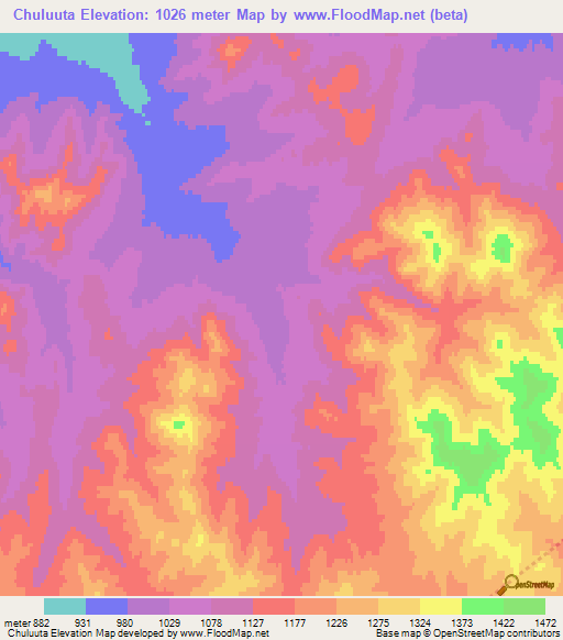 Chuluuta,Mongolia Elevation Map