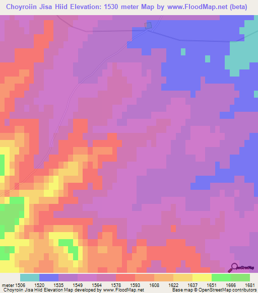 Choyroiin Jisa Hiid,Mongolia Elevation Map