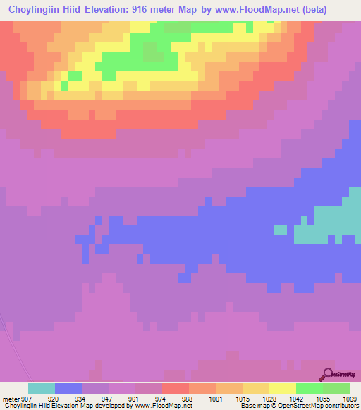 Choylingiin Hiid,Mongolia Elevation Map