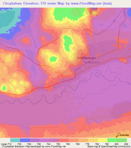Choybalsan,Mongolia Elevation Map
