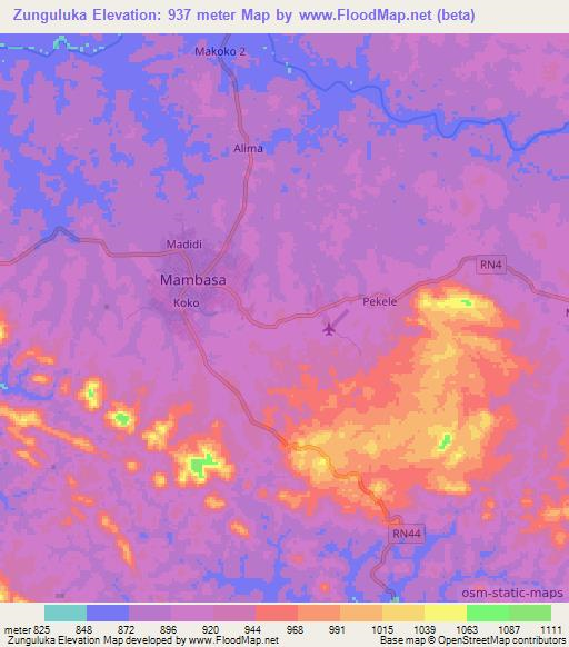 Zunguluka,Congo (Kinshasa) Elevation Map