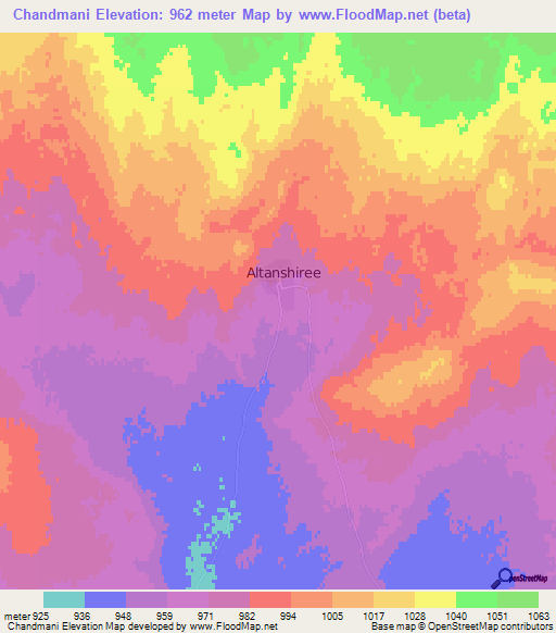Chandmani,Mongolia Elevation Map