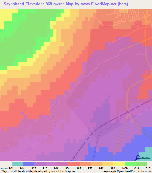 Saynshand,Mongolia Elevation Map
