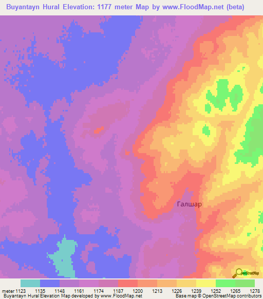 Buyantayn Hural,Mongolia Elevation Map