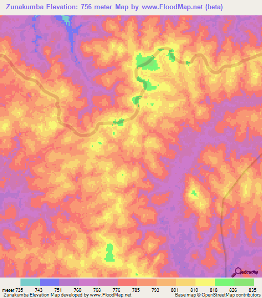 Zunakumba,Congo (Kinshasa) Elevation Map