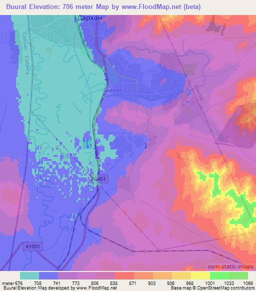 Buural,Mongolia Elevation Map