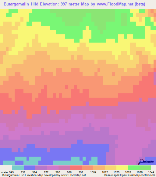 Butargamaiin Hiid,Mongolia Elevation Map