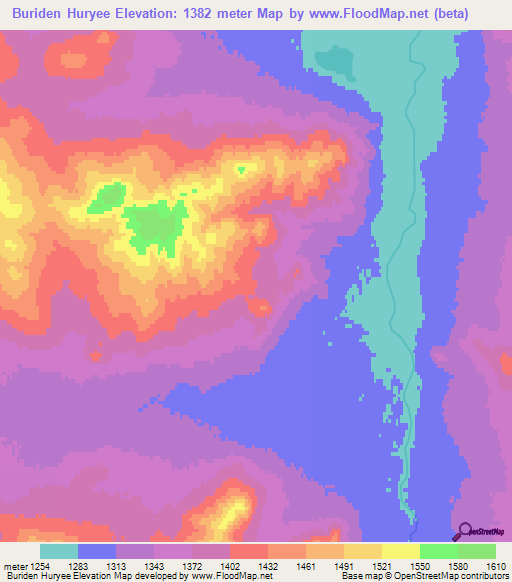 Buriden Huryee,Mongolia Elevation Map