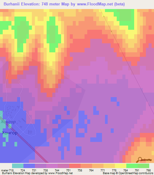 Burhanii,Mongolia Elevation Map