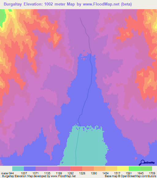 Burgaltay,Mongolia Elevation Map