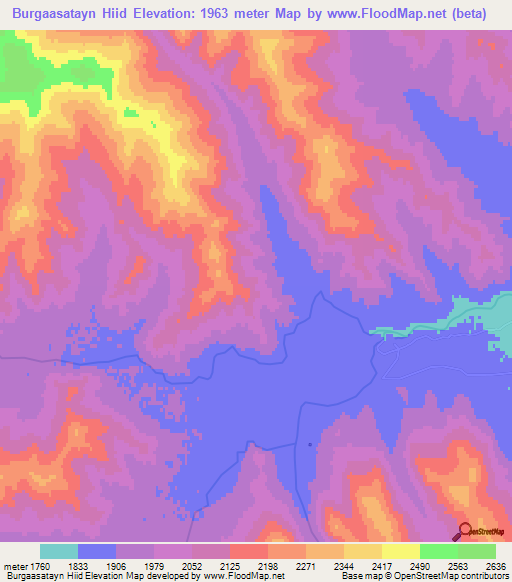 Burgaasatayn Hiid,Mongolia Elevation Map
