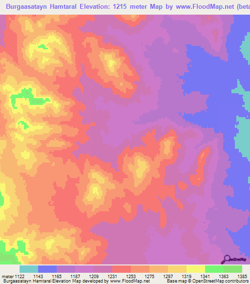 Burgaasatayn Hamtaral,Mongolia Elevation Map