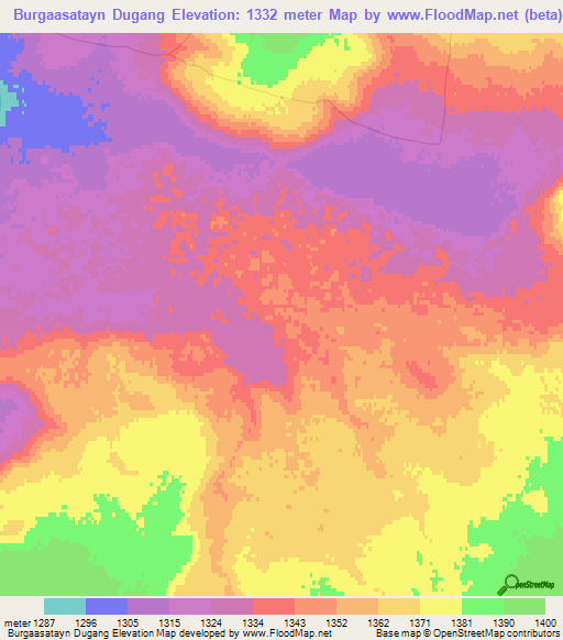 Burgaasatayn Dugang,Mongolia Elevation Map