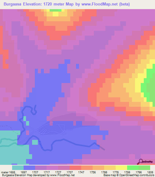 Burgaasa,Mongolia Elevation Map