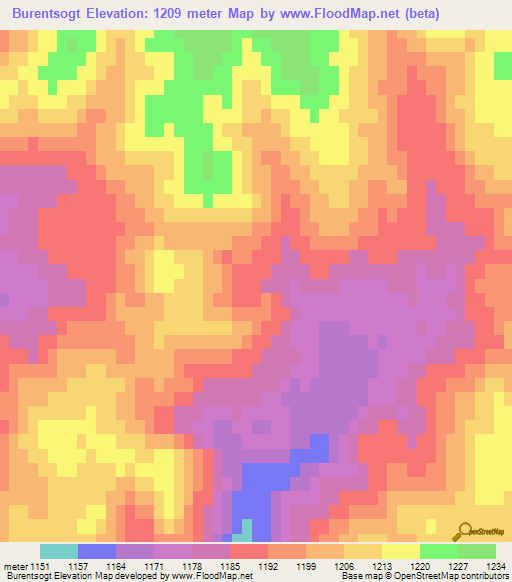 Burentsogt,Mongolia Elevation Map