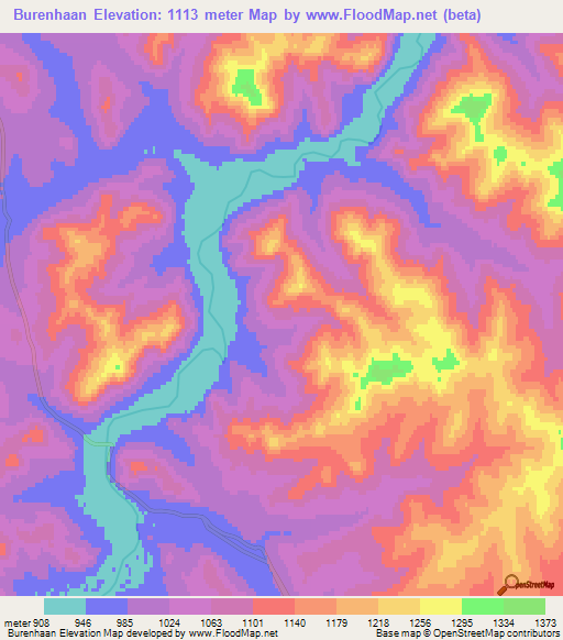 Burenhaan,Mongolia Elevation Map