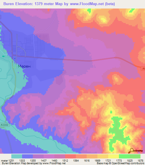 Buren,Mongolia Elevation Map