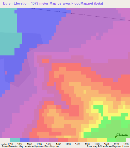 Buren,Mongolia Elevation Map