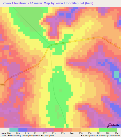Zowo,Congo (Kinshasa) Elevation Map