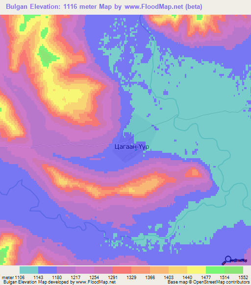 Bulgan,Mongolia Elevation Map