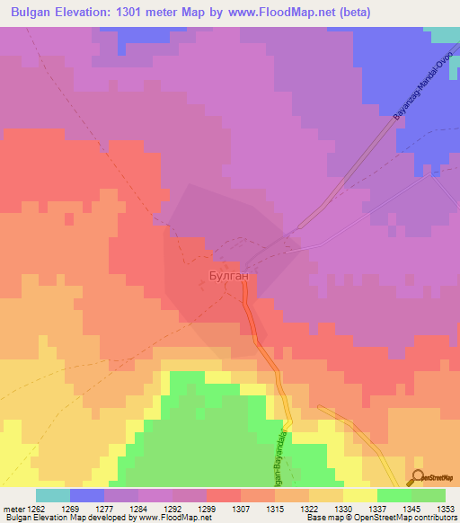 Bulgan,Mongolia Elevation Map