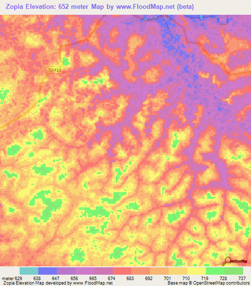 Zopia,Congo (Kinshasa) Elevation Map