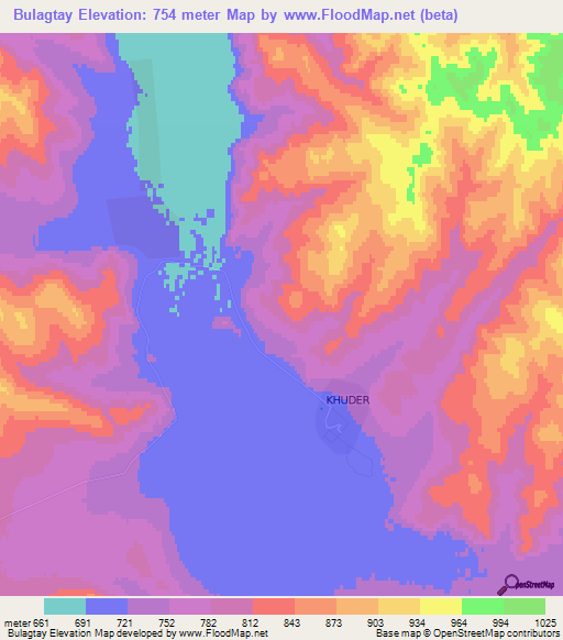 Bulagtay,Mongolia Elevation Map