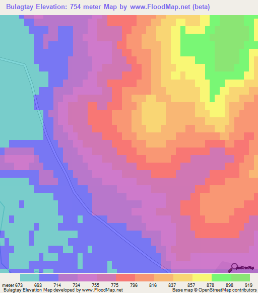 Bulagtay,Mongolia Elevation Map
