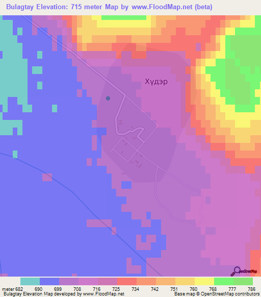 Bulagtay,Mongolia Elevation Map
