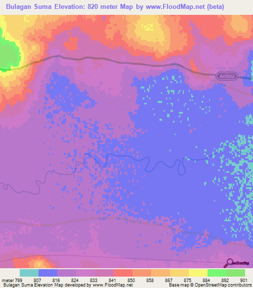 Bulagan Suma,Mongolia Elevation Map