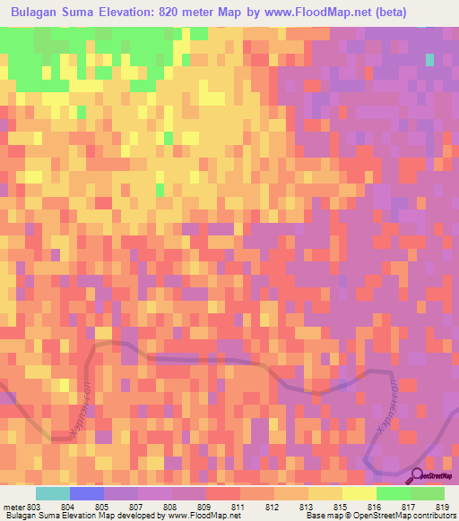 Bulagan Suma,Mongolia Elevation Map