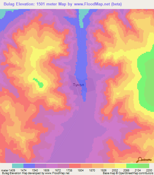Bulag,Mongolia Elevation Map