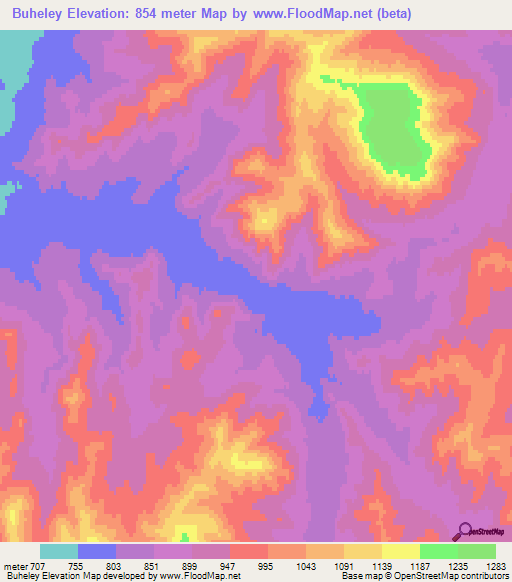 Buheley,Mongolia Elevation Map