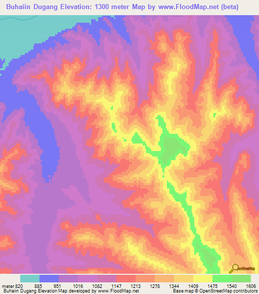 Buhaiin Dugang,Mongolia Elevation Map