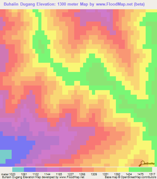 Buhaiin Dugang,Mongolia Elevation Map