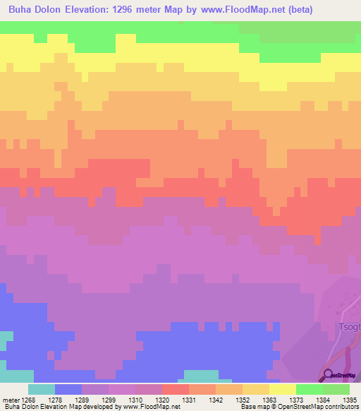 Buha Dolon,Mongolia Elevation Map