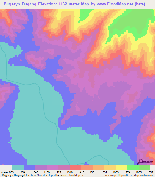 Bugseyn Dugang,Mongolia Elevation Map