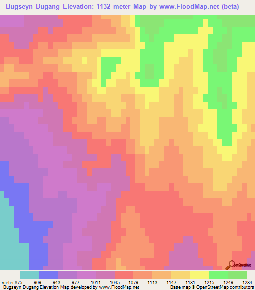 Bugseyn Dugang,Mongolia Elevation Map