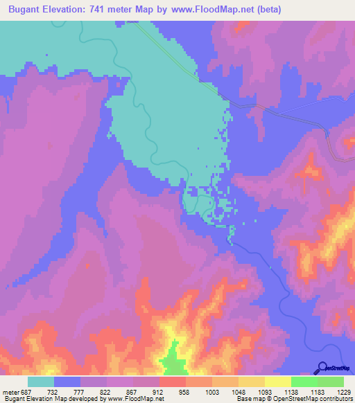 Bugant,Mongolia Elevation Map