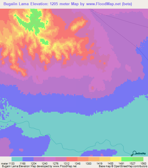 Bugaiin Lama,Mongolia Elevation Map