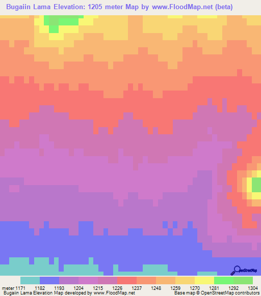 Bugaiin Lama,Mongolia Elevation Map