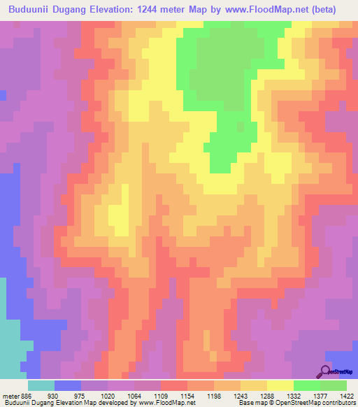 Buduunii Dugang,Mongolia Elevation Map