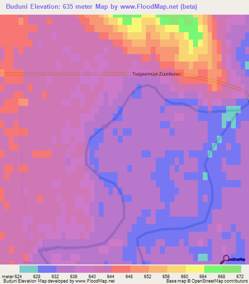 Buduni,Mongolia Elevation Map
