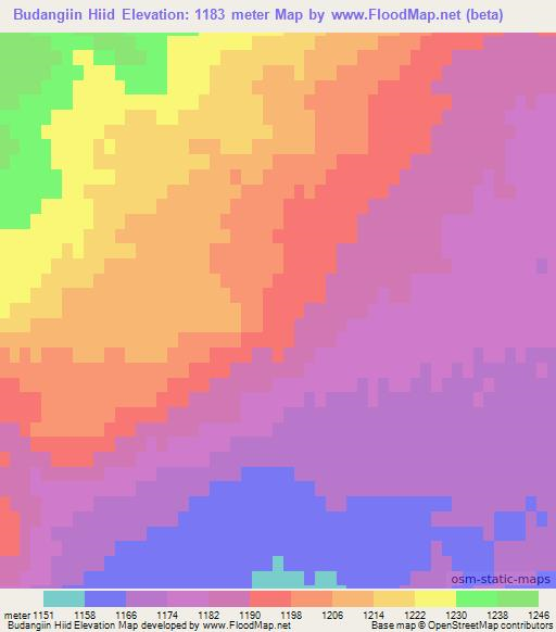 Budangiin Hiid,Mongolia Elevation Map