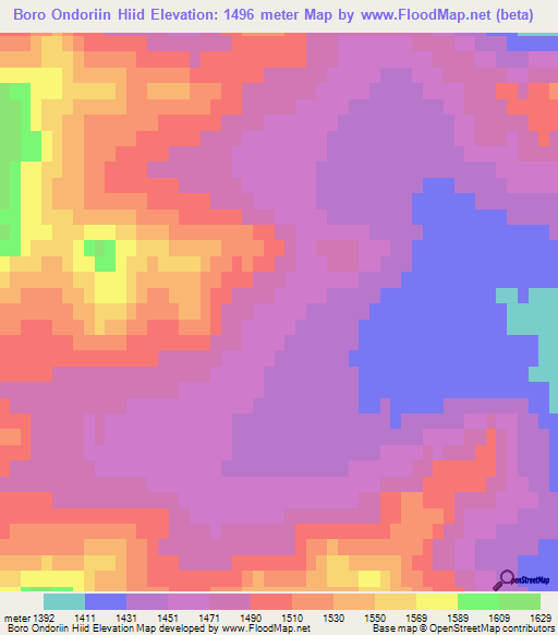 Boro Ondoriin Hiid,Mongolia Elevation Map