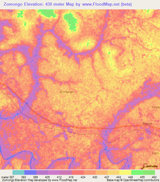 Zomongo,Congo (Kinshasa) Elevation Map