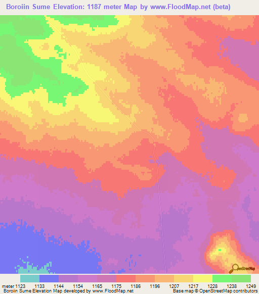 Boroiin Sume,Mongolia Elevation Map