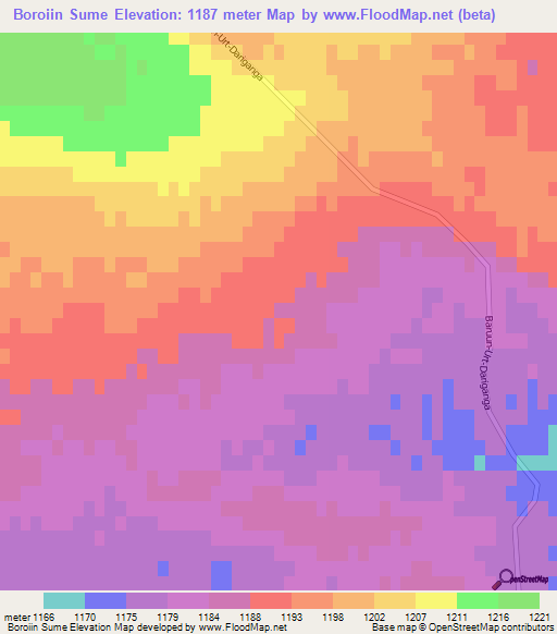 Boroiin Sume,Mongolia Elevation Map